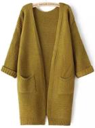 Shein Green Long Sleeve Pockets Loose Knit Cardigan