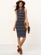 Shein Navy And White Striped Sleeveless Knee Length Dress