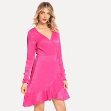 Shein Ruffle Hem Wrap Bell Sleeve Dress