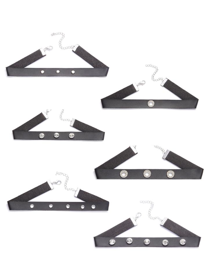 Shein Black Studded Faux Leather Choker Neckalce Set