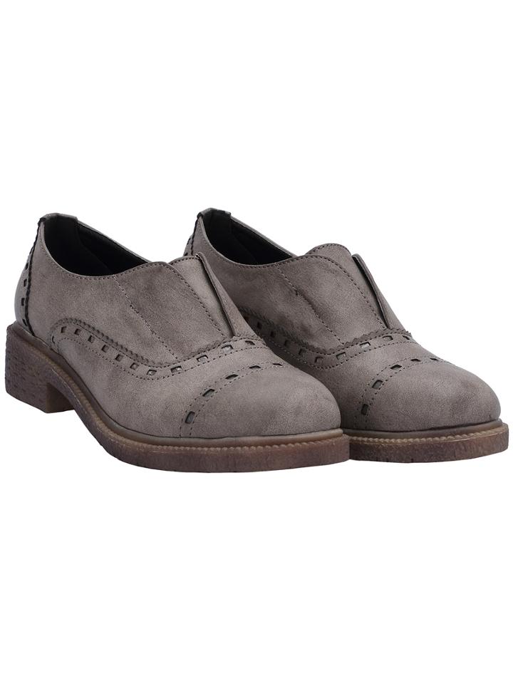 Shein Grey Round Toe Stitch Detail Pierced Flats