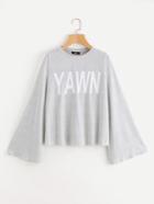 Shein Heather Knit Fluted Sleeve Tee