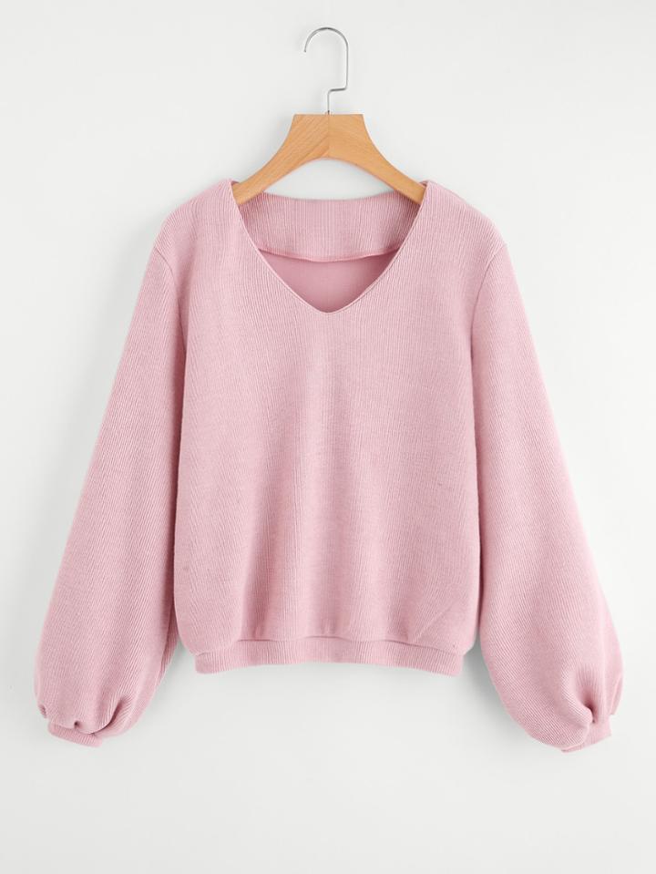 Shein V Neck Ribbed Knit Pullover