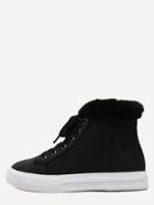 Shein Black Faux Leather Rubber Sole Fur Cuff  Flat Booties