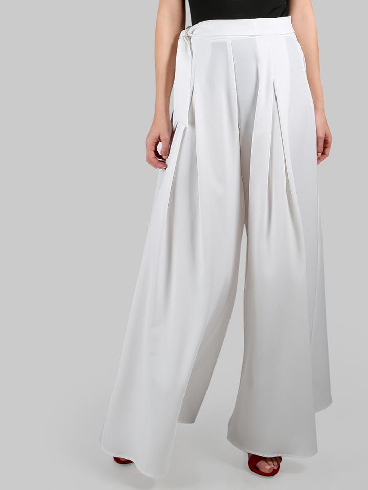 Shein Wide Leg Tie Palazzo Pants White