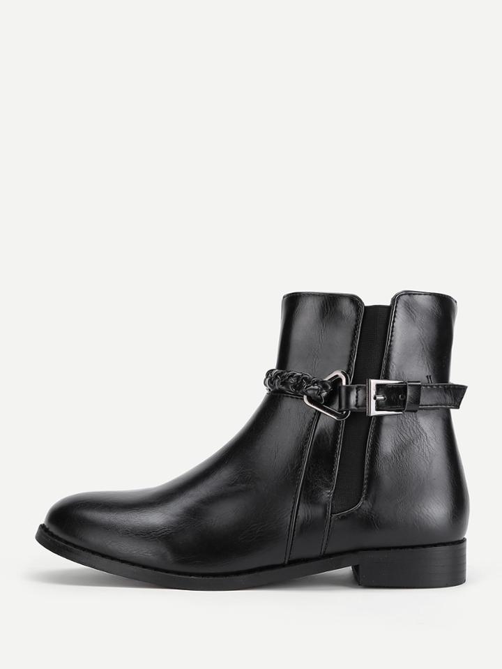 Shein Woven Strap Detail Pu Ankle Boots