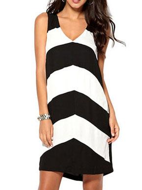 Shein Black And White House V Neck Striped Shift Dress