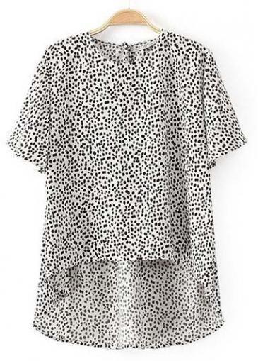 Rosewe Latest Short Sleeve Leopard Tees With High Low Hem
