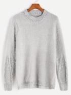Shein Grey Hollow Cable Sleeve Fuzzy Sweater