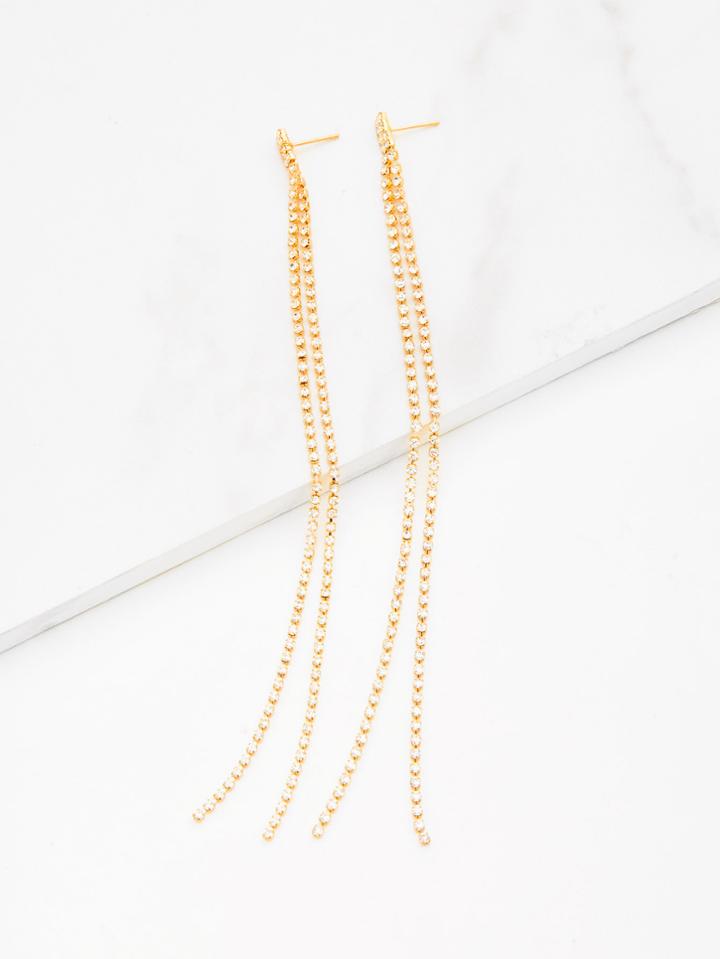 Shein Rhinestone Double Chain Tassel Drop Earrings