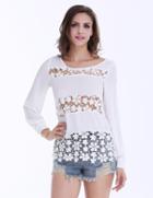 Shein White Long Sleeve Hollow Lace Blouse