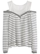 Shein White Striped Open Shoulder Sweatshirt