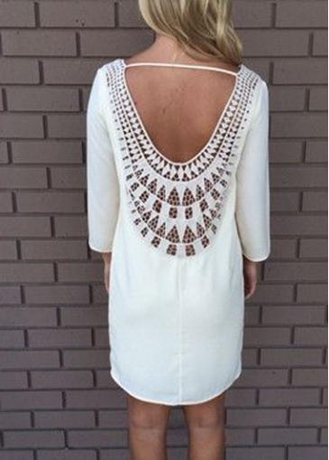 Rosewe Open Back Lace Splicing White Straight Dress