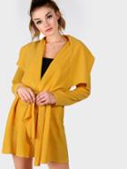 Shein Yellow Waterfall Collar Wrap Coat