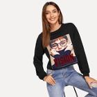 Shein Glasses Girl Patched Front Sweatshirt