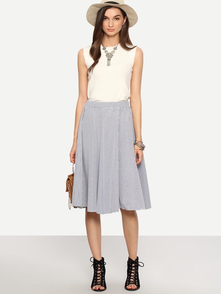 Shein Elastic Waist Vertical Striped A-line Skirt