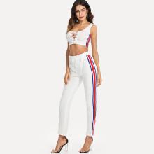 Shein Lace Up Striped Tank Top & Pants Co-ord