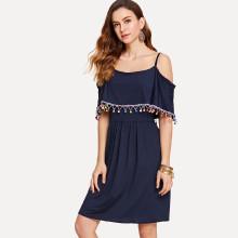 Shein Fringe Detail Pom Pom Dress