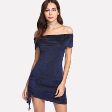 Shein Foldover Bardot Neck Drawstring Side Dress