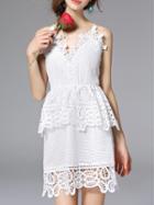 Shein White Strap Backless Crochet Hollow Out Dress