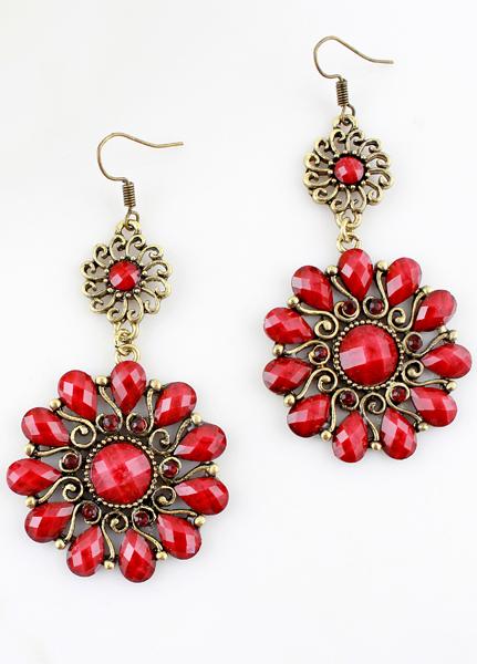 Shein Red Gemstone Dangle Earrings