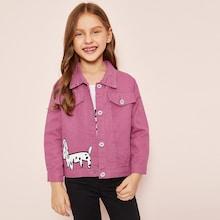 Shein Toddler Girls Dog Print Denim Jacket