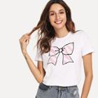 Shein Stripe Bow Print Tee