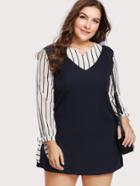 Shein 2 In 1 Stripe Contrast Bow Detail Dress