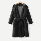 Shein Knot Front Solid Hooded Coat