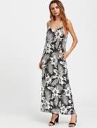 Shein Floral Print Slip Full Length Dress With Pocket