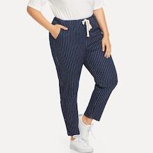 Shein Plus Vertical Stripe Drawstring Skinny Pants