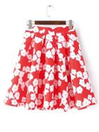 Shein Red Flower Print Flare Skirt