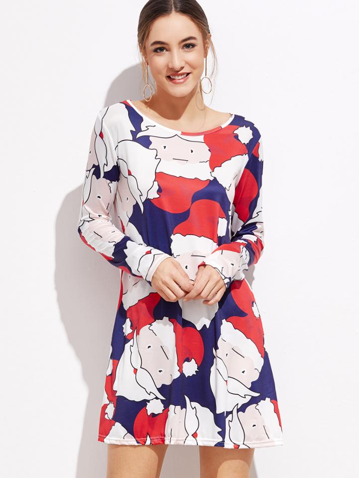Shein Multicolor Santa Claus Print Tee Dress