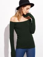 Shein Dark Green Off The Shoulder Gloves Sleeve Sweater