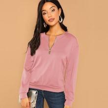 Shein Half Placket Solid Sweatshirt