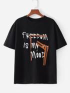 Shein Ribbon Detail Slogan Print Tee