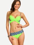 Shein Cross Wrap Printed Bikini Set - Fluorescent Green