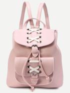 Shein Pink Eyelet Latice Detail Buckle Flap Backpack