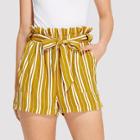 Shein Belted Frill Waist Vertical-stripe Shorts