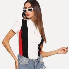 Shein O-ring Zip Front Color Block Top