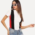 Shein O-ring Zip Front Color Block Top
