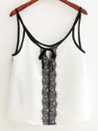 Shein White Tie Neck Bow Lace Trim Spaghetti Strap Tank Top