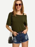 Shein Army Green Cold Shoulder Short Sleeve T-shirt