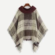 Shein Raw Hem High Neck Poncho Coat