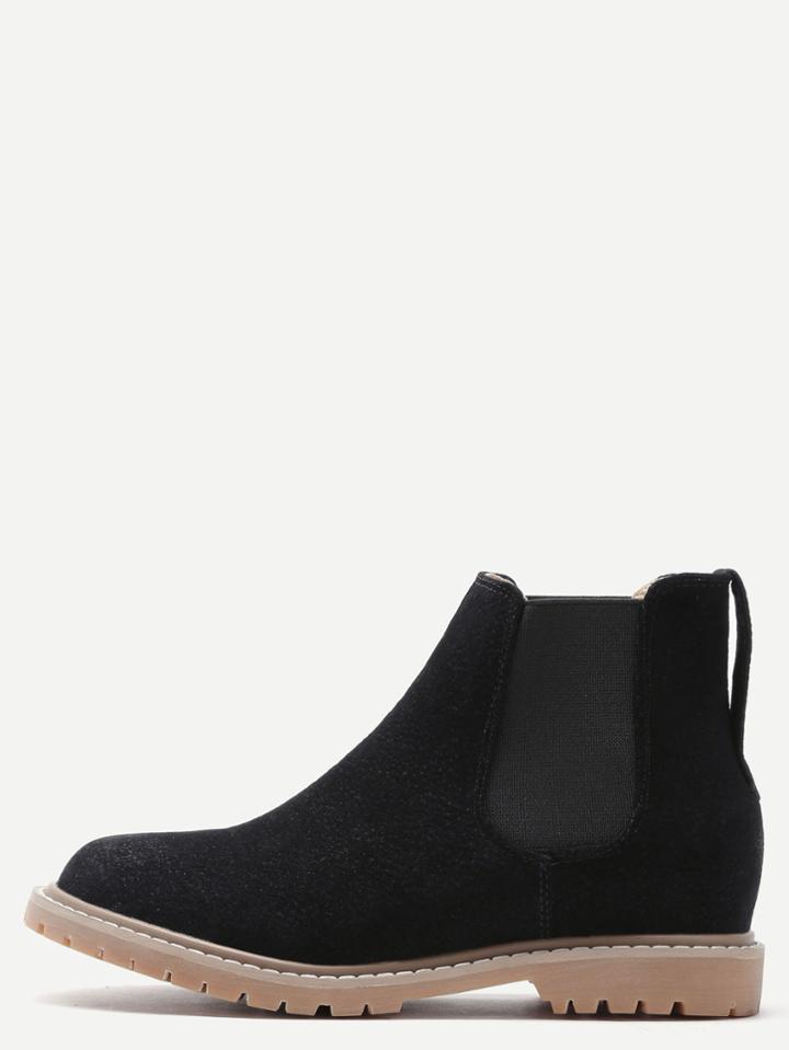 Shein Black Nubuck Leather Round Toe Chelsea Boots