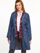 Shein Deep Blue Drop Shoulder Drawstring Waist Pockets Denim Coat