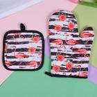 Shein Flamingo Print Oven Glove 1pc & 1pc Pad