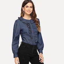 Shein Ruffle Decoration Solid Blouse