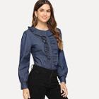 Shein Ruffle Decoration Solid Blouse