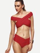 Shein Red Off The Shoulder Cross Wrap Bikini Set